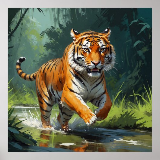 Wunderschönes Tigerspiel im Dschungel Poster (Vorne)