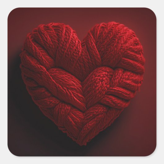 Wunderschönes Valentinstag-Herz aus rotem Garn Quadratischer Aufkleber (Vorderseite)