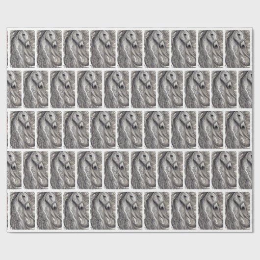 Wunderschönes Verziertes Silbergraupferd mit blühe Geschenkpapier (Flach)