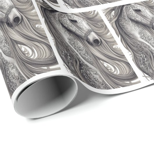 Wunderschönes Verziertes Silbergraupferd mit blühe Geschenkpapier (Rolleneckpunkt)