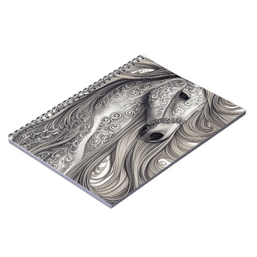 Wunderschönes Verziertes Silbergraupferd mit blühe Notizblock (Linke Seite)