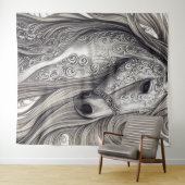 Wunderschönes Verziertes Silbergraupferd mit blühe Wandteppich (Beispiel (Horizontal))