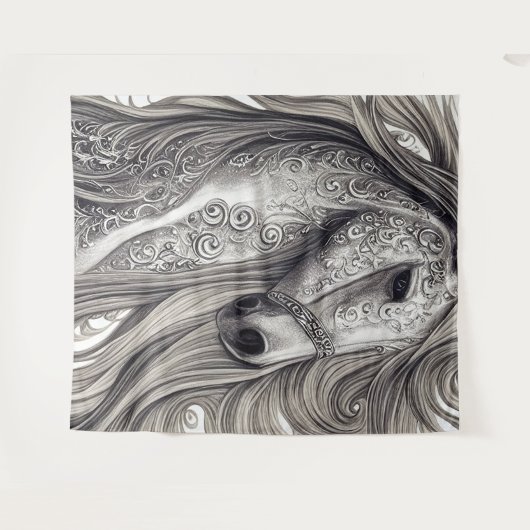 Wunderschönes Verziertes Silbergraupferd mit blühe Wandteppich (Vorderseite (Horizontal))