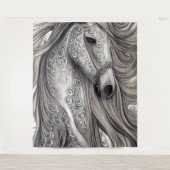 Wunderschönes Verziertes Silbergraupferd mit blühe Wandteppich (Vorderseite)