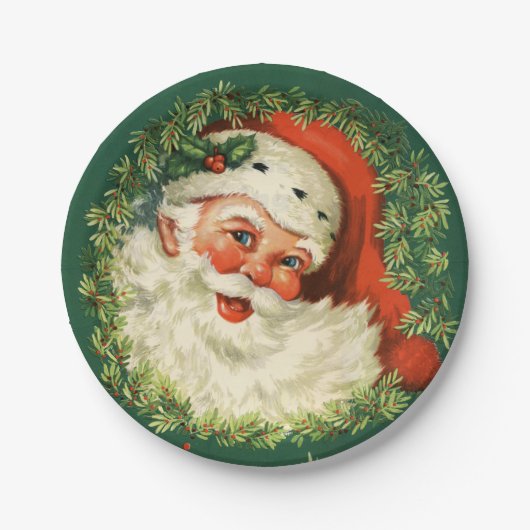 Wunderschönes Vintage-Weihnachtsmann-Bild Pappteller (Vorderseite)