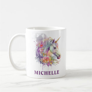 Wunderschönes Wasserfarben-Fantasy-Einhorn und Blu Kaffeetasse