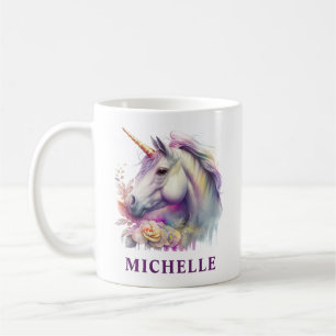 Wunderschönes Wasserfarben-Fantasy-Einhorn und Blu Kaffeetasse