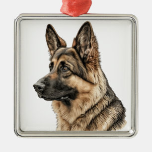 WUNDERSCHÖNES WATERCOLOR DEUTSCHER SCHÄFERHUND WEL ORNAMENT AUS METALL