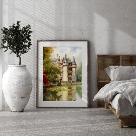 Wunderschönes Watercolor Poster Altes französische