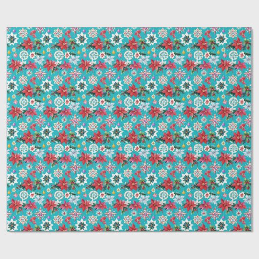 Wunderschönes Weihnachtsmuster auf Türkis Blau Geschenkpapier (Flach)