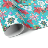 Wunderschönes Weihnachtsmuster auf Türkis Blau Geschenkpapier (Rolleneckpunkt)