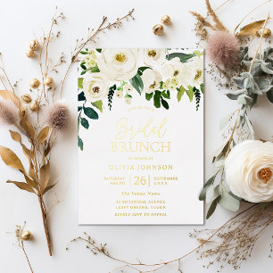 Wunderschönes Weißes Brautparty Brunch Gold Folieneinladung