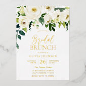 Wunderschönes Weißes Brautparty Brunch Gold Folieneinladung (Vorderseite)