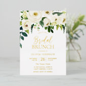 Wunderschönes Weißes Brautparty Brunch Gold Folieneinladung (Stehend vorne)