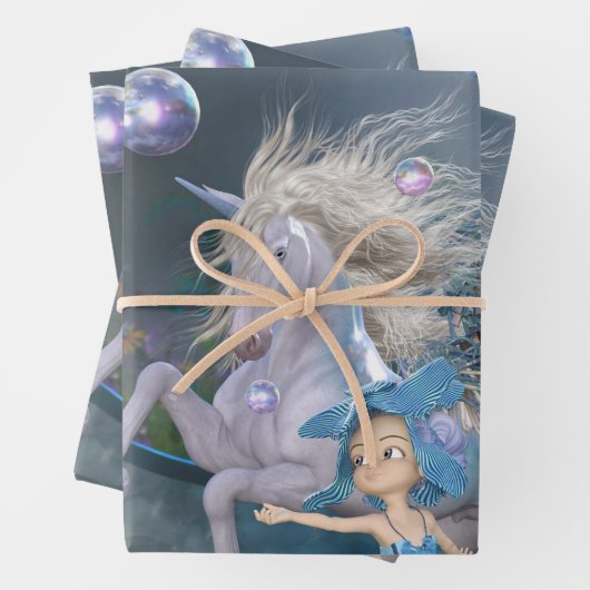Wunderschönes weißes Einhorn mit wenig Fee Geschenkpapier Set (Beispiel)