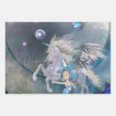 Wunderschönes weißes Einhorn mit wenig Fee Geschenkpapier Set (Vorderseite)