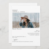 Wunderschönes weißes, modernes Foto Brautparty Einladung (Vorne/Hinten)