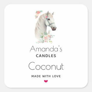 Wunderschönes weißes Pferd Boho Blumenstrauß Busin Quadratischer Aufkleber