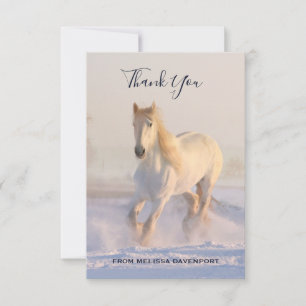 Wunderschönes weißes Pferd im Schnee Danke