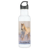 Wunderschönes weißes Pferd im Schnee Edelstahlflasche (Vorderseite)