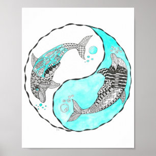 Wunderschönes Yin und Yang Dolphins Poster 8" x 10