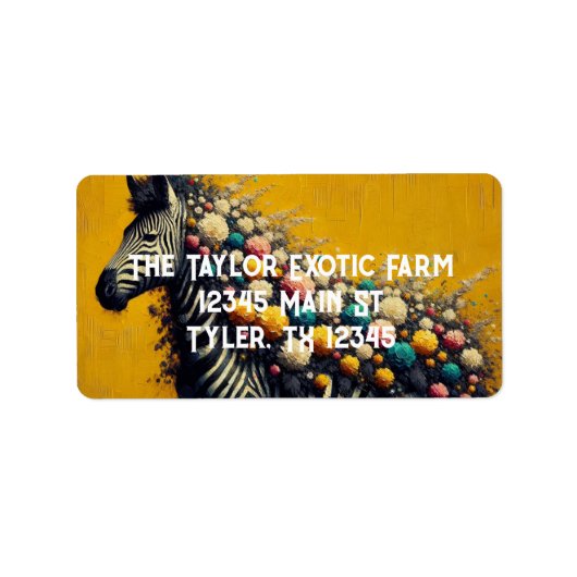 Wunderschönes Zebra und Blume auf gelbem Hintergru Adressaufkleber (Vorne)