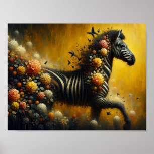 Wunderschönes Zebra und Blume auf gelbem Hintergru Poster