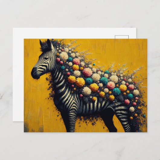 Wunderschönes Zebra und Blume auf gelbem Hintergru Postkarte (Vorne/Hinten)