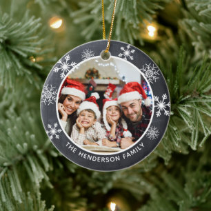 Wundervolle Zeit des Jahres Foto rustikaler Schnee Keramik Ornament