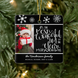 Wundervolle Zeit & Frohe Weihnachten Foto-Schneefl Keramikornament