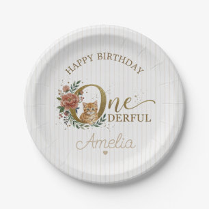 Wundervoller 1. Geburtstag Süße Katze Blumenmuster Pappteller