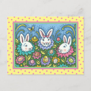 WUNSCH EASTER EGG GARTEN, BUNNY RABBIT BLUME FEIERTAGSPOSTKARTE