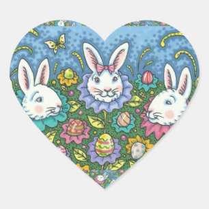 WUNSCH EASTER EGG GARTEN, BUNNY RABBIT BLUME Herz-Aufkleber