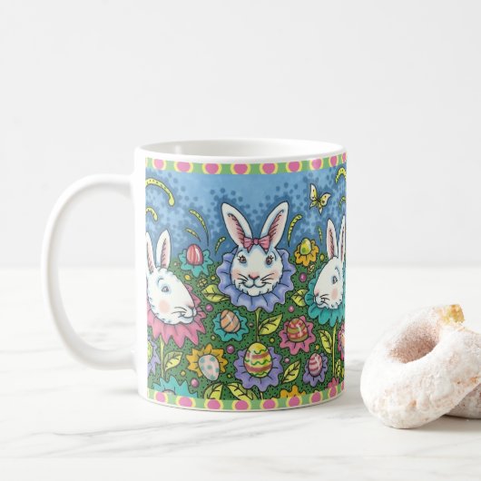 WUNSCH EASTER EGG GARTEN, BUNNY RABBIT BLUME KAFFEETASSE (Mit Donut)