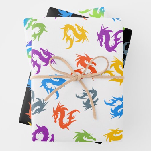 WUNSCH FARBFARBENES CHINESISCHES DRAGON-PATTER GESCHENKPAPIER SET (Beispiel)