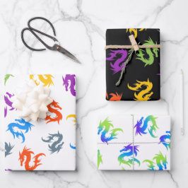 WUNSCH FARBFARBENES CHINESISCHES DRAGON-PATTER GESCHENKPAPIER SET