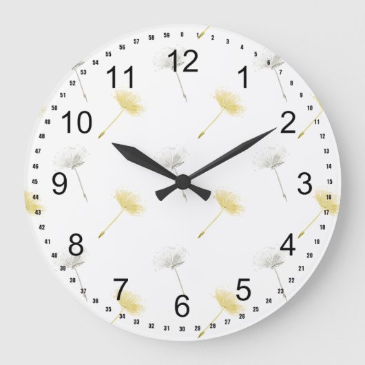 Wunsch-Löwenzahn-Blumen Große Wanduhr (Vorderseite)