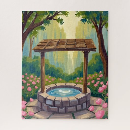 Wunschbrunnen Magischer Blumenwald Puzzle (Vertikal)