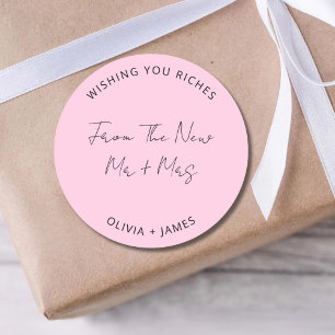 Wünsche an das neue Mr. Mrs. Hochzeitsbag mit Reic Runder Aufkleber