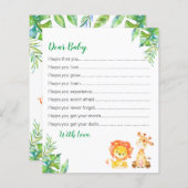Wünsche Baby Shower Safari Jungle Advice Cards (Vorne/Hinten)