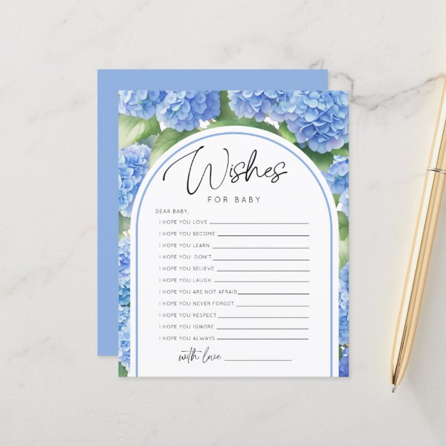 Wünsche Blue Hydrangea Es ist ein Baby-Duschspiel (Vorderseite/Rückseite Beispiel)