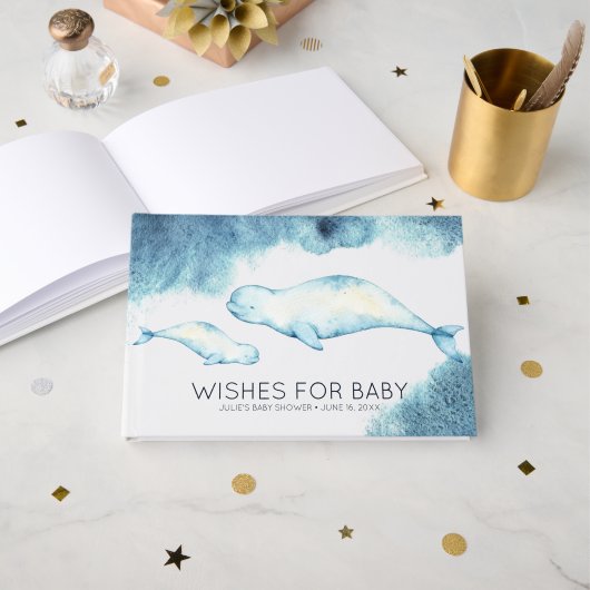 Wünsche für Baby | Baby Beluga Baby Shower Gästebuch (Vorderseite Offen)