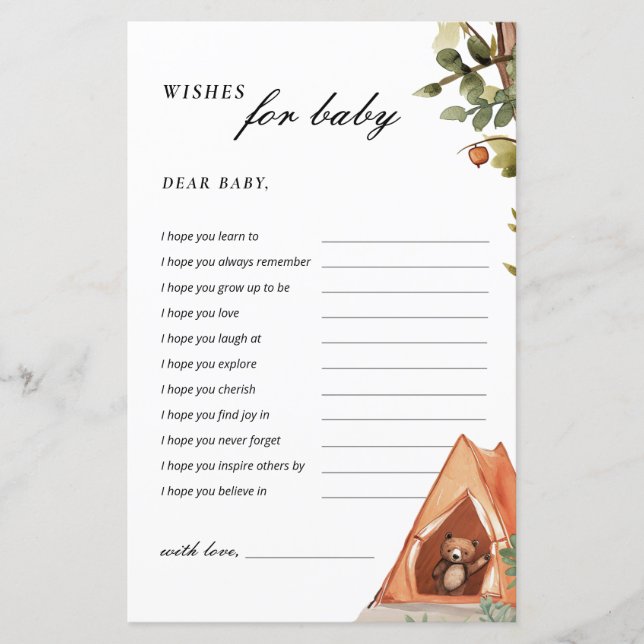 Wünsche für Baby Bear Camper Baby Showspiel (Vorderseite)