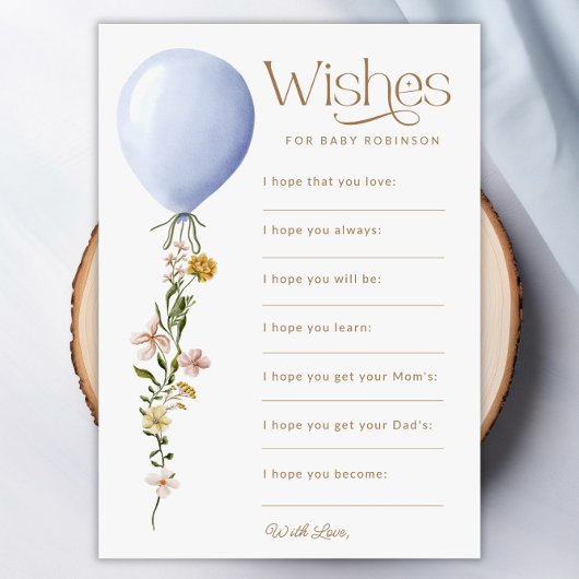 Wünsche für Baby Blue Balloon Baby Showgame Card Einladung