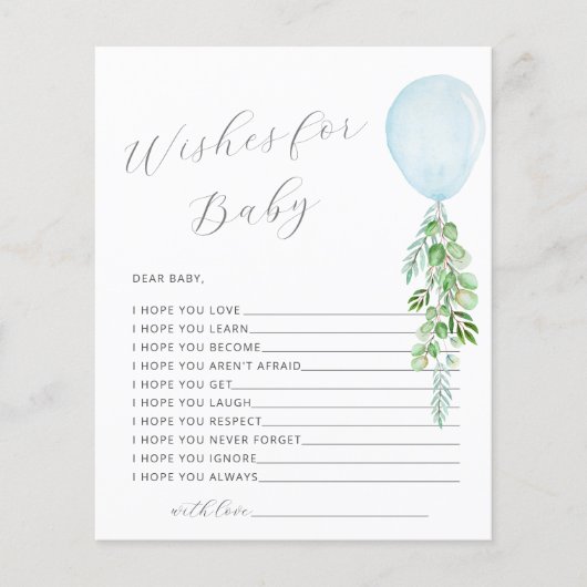 Wünsche für Baby Blue Balloon Baby Showspiel (Vorderseite)