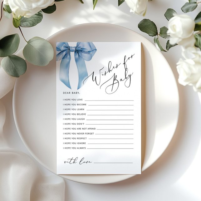 Wünsche für Baby Blue Bow Baby Duschkarte (Von Creator hochgeladen)