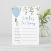 Wünsche für Baby Boy Blue Ballons Einladung (Stehend Vorderseite)