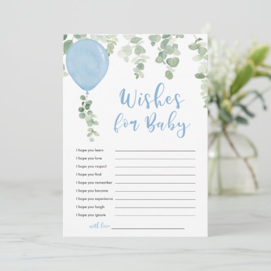 Wünsche für Baby Boy Blue Ballons Einladung (Stehend Vorderseite)
