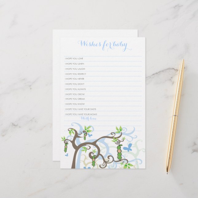 Wünsche für Baby Boy Pea in einem Pod Baby Duschsp (Vorderseite/Rückseite Beispiel)