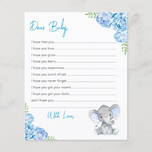 Wünsche für Baby Cards Blue Boy Elephant Dusche (Vorderseite)